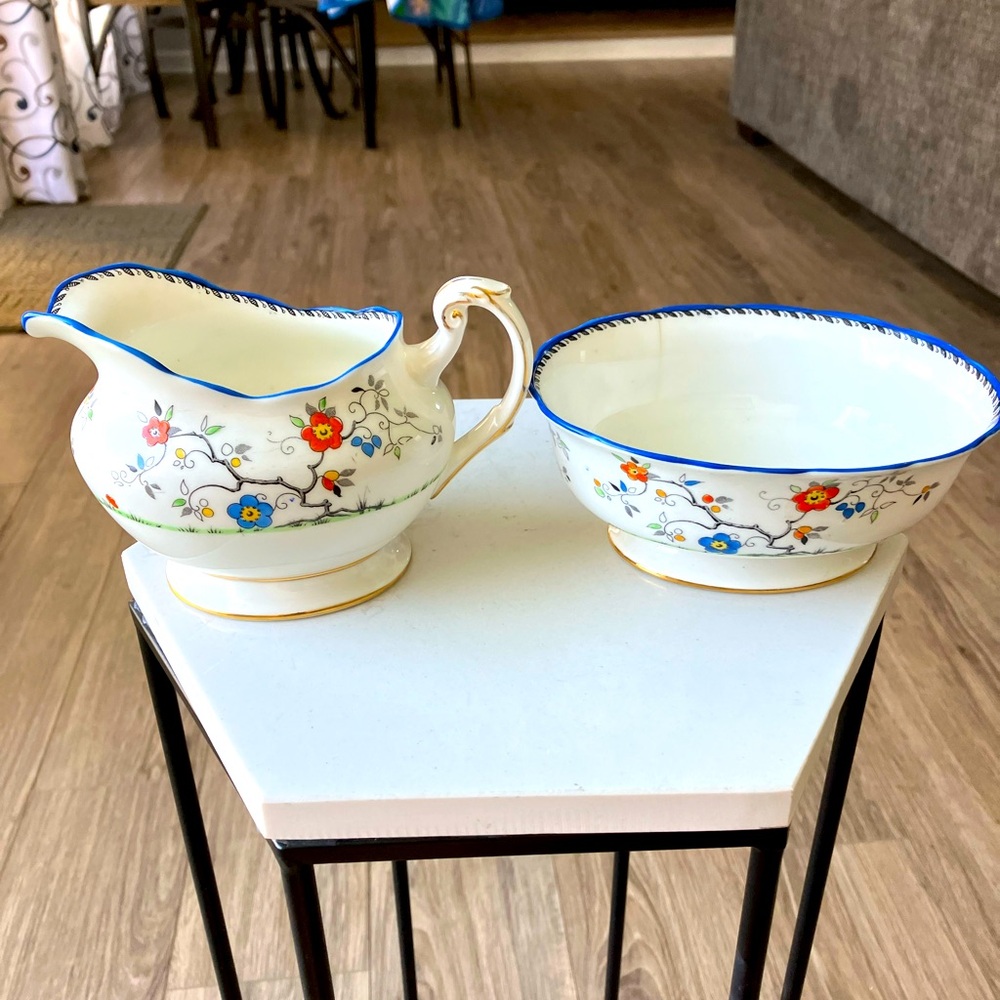 Paragon Fine Bone China Creamer and Sugar Bowl Rare Blossom Patten Hand Painted
